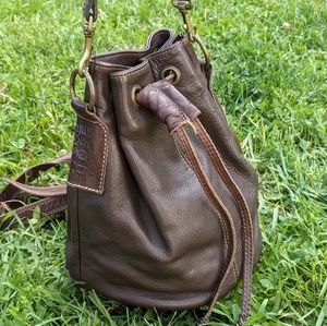 Leather bucket handbag backpack